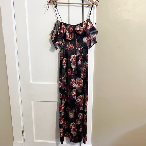 LPA black floral dress silky fall wedding guest holiday party cocktail - Picture 8 of 9